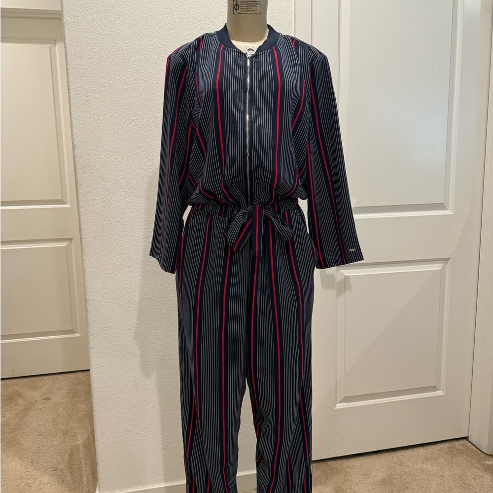 Elegant Striped Jumpsuit - Black and Red